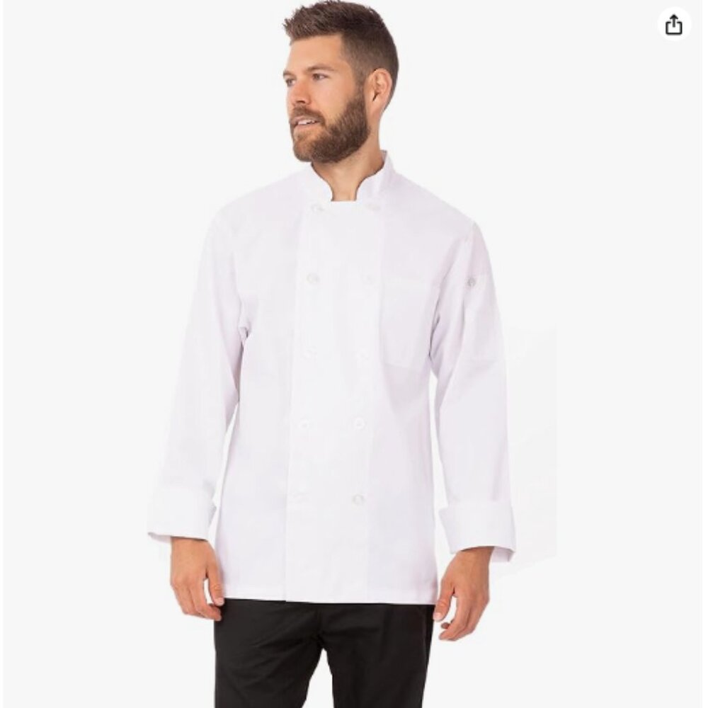 NWT CHEF WORKS Le Mans Chef Coat L Solid White